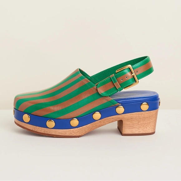 Charlotte Stone Shoes - New CHARLOTTE STONE Jona Striped Studded Slingback Low Heel Clogs in Kite Stripe
